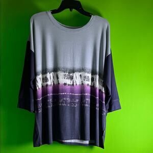 DKNY Purple and Gray 3/4 Sleeve Lightweight Top Size XL